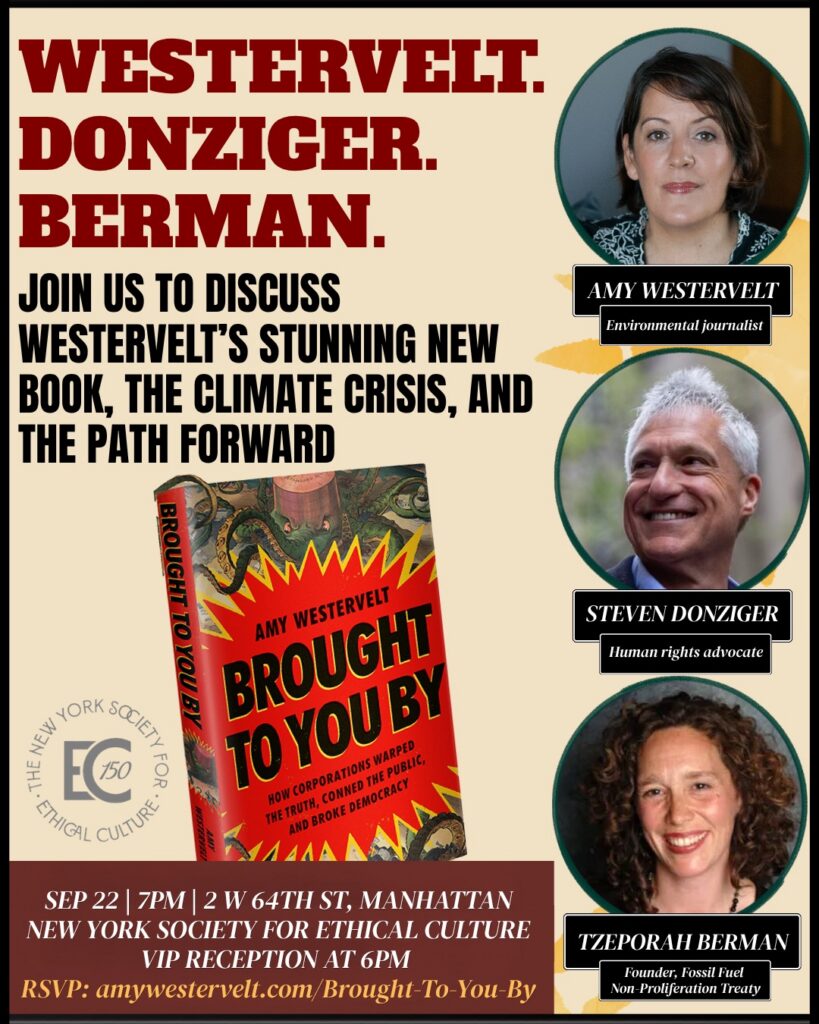 Book Launch: ‘Brought to You By’ with Amy Westervelt, Steven Donziger, and Tzeporah Berman